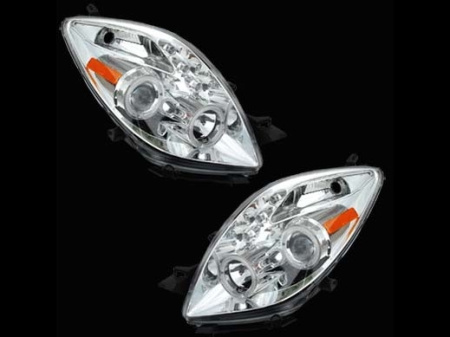 Toyota Yaris P2 (05-) фары передние линзовые хромированные, со светящимися ободками, комплект 2 шт.