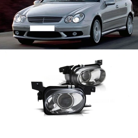 Mercedes C-class W203, W215, W211, W209, R230 фары противотуманные линзовые, AMG стиль, комплект 2 шт.
