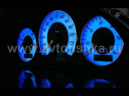 Mercedes W209 CLK после 2002 г. светящиеся шкалы приборов - накладки на циферблаты панели приборов, дизайн № 2