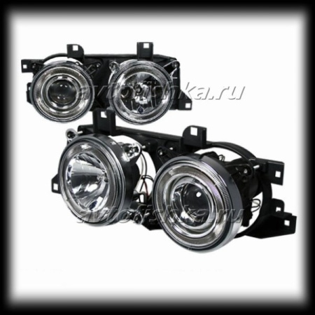 BMW 7 E32 фары передние линзовые, с двумя светящимися ободками, комплект 2 шт.