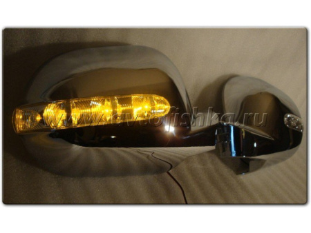 Mercedes ML W163 (98-01) корпуса боковых зеркал хромированные, со светодиодными поворотниками, комплект 2 шт.