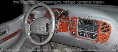 Декоративные накладки салона Ford F-150 1997-1998 базовый набор, с подлокотником, 21 элементов.