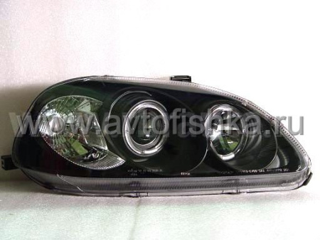 Honda Civic (96-98) фары передние линзовые черные, со светящимися ободками, комплект 2 шт.
