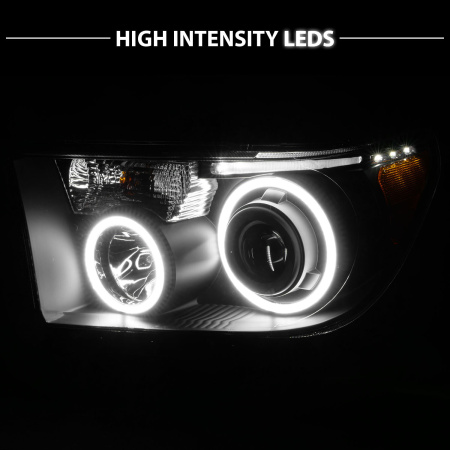 Toyota Sequoia, Tundra (07-14) фары передние линзовые черные, со светящимися ободками, комплект 2 шт.
