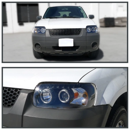 Ford Escape, Maverick (05-07) линзованные фары передние черные с ангельскими глазками 