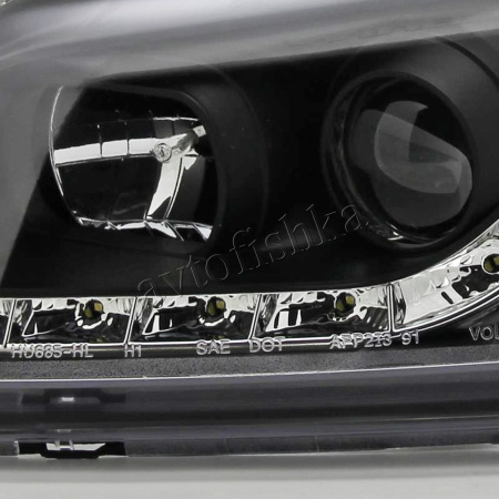 Honda Civic, Ferio EK (96-98) фары передние черные с белыми рефлекторами, линзовые с DRL