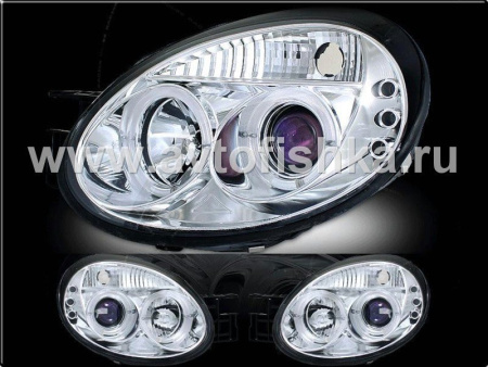 Dodge Neon (03-05) фары передние линзовые хромированные, со светящимися ободками и светодиодной подсветкой, комплект 2 шт.