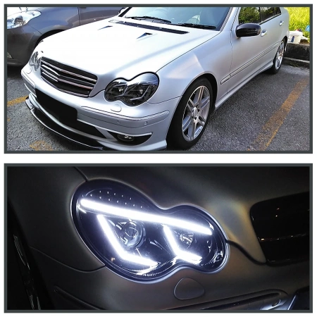 Mercedes C-class W203 (00-07) фары передние линзовые черные, светодиодные 