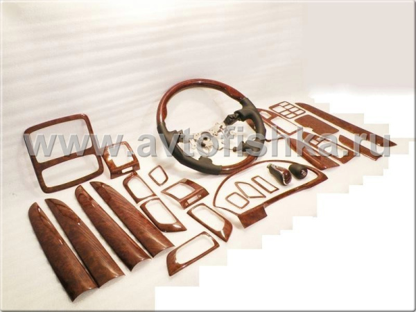 Toyota Land Cruiser Prado 120 (02-) руль, рукоятки рычагов переключения передач и накладки в салон под дерево, комплект 27 предметов