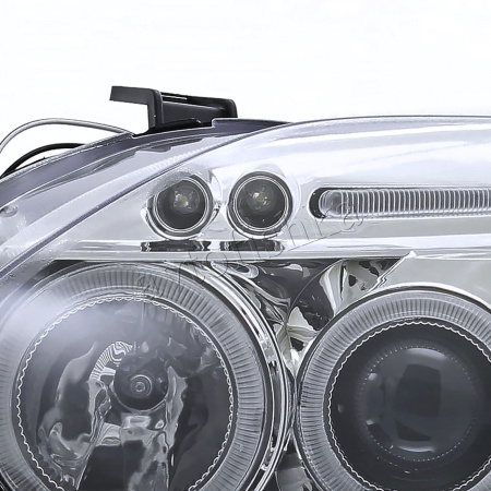 Honda Civic, Ferio EK (99-00) фары передние хромированные, со светящимися ободками с белыми рефлекторами, линзовые