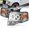 Ford Expedition (07-) фары передние линзовые хромированные, со светящимися ободками и светодиодной подсветкой, комплект 2 шт.