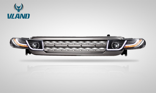Toyota FJ Cruiser (07-15) фары линзовые в комплекте с решеткой радиатора, дизайн №2