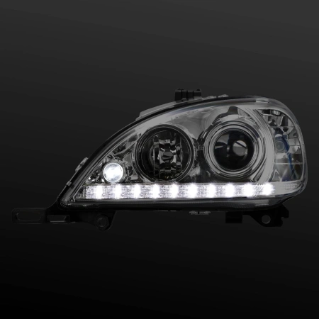 Mercedes ML W163 (98-05) фары передние линзованные хром и светодиодной подсветкой