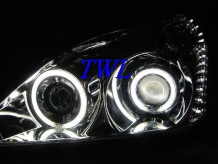 Lexus RX330, RX350 (2003-2008) фары передние линзовые черные, со светящимися ободками и светодиодной подсветкой, комплект 2 шт.