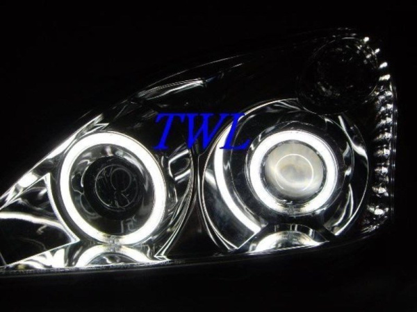 Lexus RX330, RX350 (2003-2008) фары передние линзовые черные, со светящимися ободками и светодиодной подсветкой, комплект 2 шт.