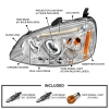 Honda Civic Ferio ES, ET (01-03) 4 дверн. фары передние хромированные, со светящимися ободками с белыми рефлекторами, линзовые