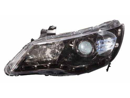 Honda Civic VIII (06-) фары передние линзовые черно-хромированные, со светодиодной подсветкой, под корректор, комплект 2 шт.