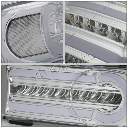 Toyota FJ Cruiser (07-14) хром светодиодные динамические поворотники с ДХО, комплект 2 шт.