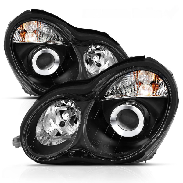 Mercedes C-class W203 (00-07) фары передние линзовые черные, комплект 2 шт.