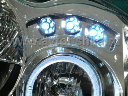 Jeep Grand Cherokee (04-07) фары передние линзовые хромированные, со светящимися ободками CCFL и светодиодами, комплект 2 шт.