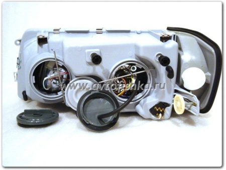 Mercedes S W126 (80-92) фары передние черные со светодиодными габаритными огнями, комплект 2 шт.