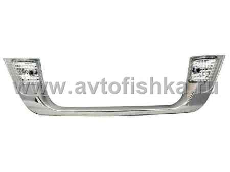 Toyota Land Cruiser 200 (08-) хромированная накладка на заднюю дверь - рамка с фонарями подсветки номерного знака