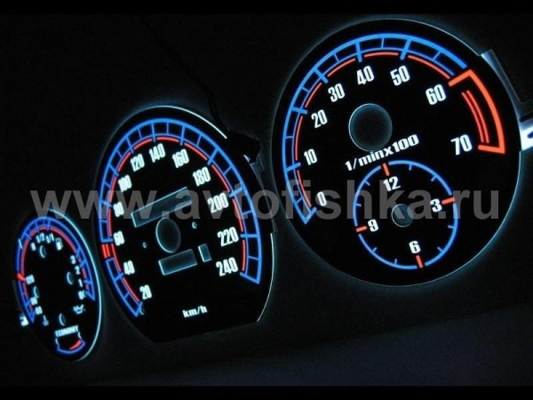 Mercedes W201 190 светящиеся шкалы приборов - накладки на циферблаты панели приборов, дизайн № 3