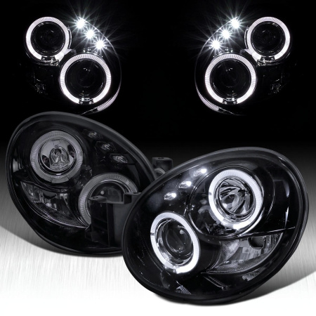 Subaru Impreza GD, GG (00-02) фары передние черные, со светящимися ободками, линзовые