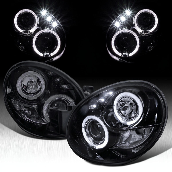 Subaru Impreza GD, GG (00-02) фары передние черные, со светящимися ободками, линзовые