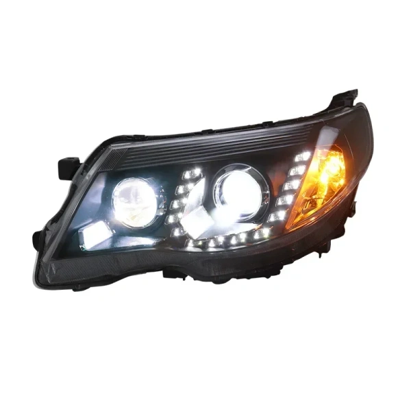 Subaru Forester (09-12) фары передние линзовые черные, с подсветкой DRL, комплект 2 шт.