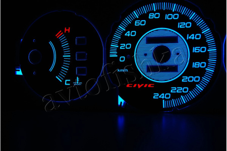 Honda Civic (92-95) светодиодные шкалы (циферблаты) без оборотов в минуту - дизайн 2