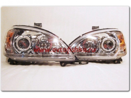 Mercedes ML W163 (98-05) фары передние линзовые хромированные, с нижней подсветкой, с мотором электрокорректора, комплект 2 шт.