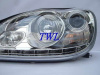 Mercedes S W220 (98-05) передние линзовые хромированные фары, с подсветкой DRL, комплект 2 шт.