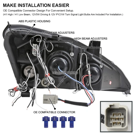 Ford Focus 1 (2000-2004) передние фары линзованные хром, со светящимися ободками