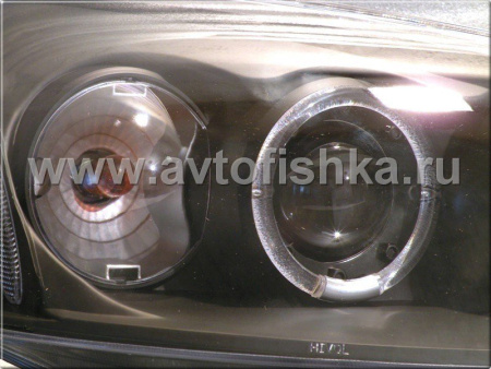 Honda Civic (01-03) 2, 4 дв. фары передние линзовые черные, со светящимися ободками, комплект 2 шт.