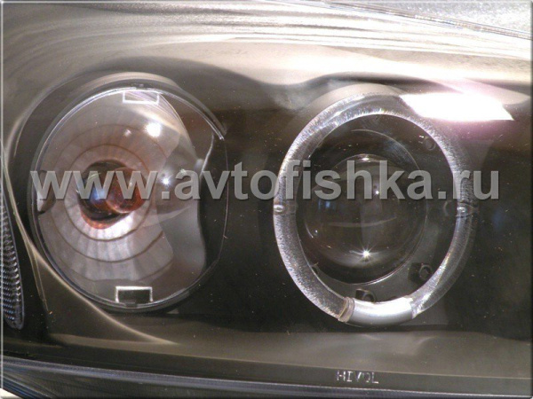 Honda Civic (01-03) 2, 4 дв. фары передние линзовые черные, со светящимися ободками, комплект 2 шт.