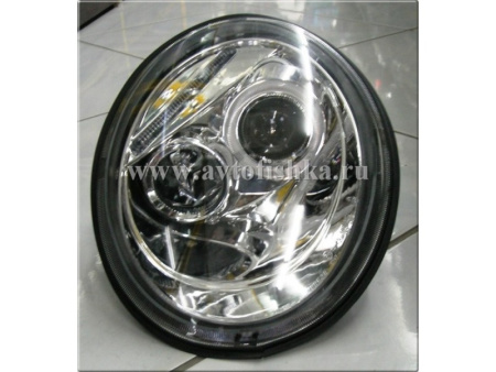 Volkswagen New Beetle (98-05) фары передние хромированные со светящимися ободками, комплект 2 шт.