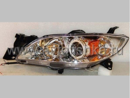 Mazda 3 (03-08) 4 дверн. седан фары передние линзовые хромированные, со светящимися ободками, комплект 2 шт.