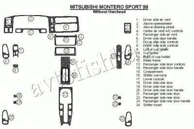 Декоративные накладки салона Mitsubishi Pajero Sport/Montero Sport 1998-2008 без Overhead, 24 элементов.