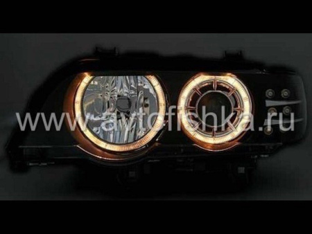 BMW X5 (98-03) фары передние линзовые черные, со светящимися ободками, под штатный ксенон, с моторами электрокорректора, комплект 2 шт.