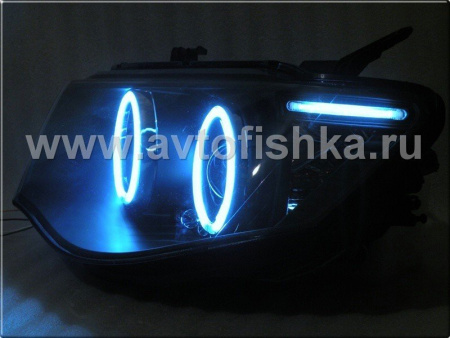 Mitsubishi L200 Triton (2005-) фары передние линзовые со светящимися ободками, черные, комплект 2 шт.