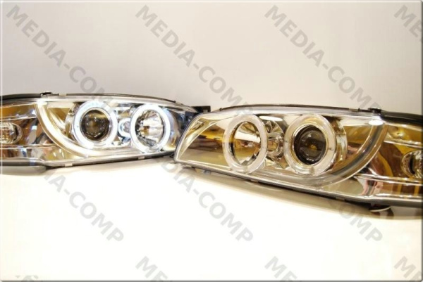 Subaru Impreza GC, GF (93-01) фары передние хромированные, со светящимися ободками и светодиодами, комплект 2 шт.
