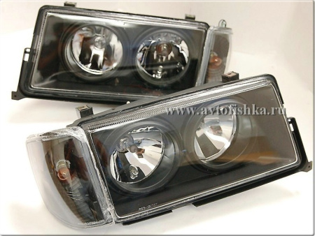 Mercedes W201 190E 190D (82-93) фары передние черные с указателем поворотов, комплект 2 шт.