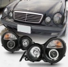 Mercedes E W210 (95-99) фары передние линзовые черные, с ангельскими глазками