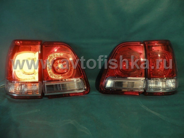 Toyota Land Cruiser 100 (98-07) задние фонари светодиодные красно-белые, дизайн Land Cruiser 200, комплект лев.+прав.