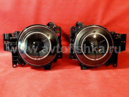 Toyota FJ Cruiser (07-) фары передние линзовые, со светящимися ободками, черные, комплект 2 шт.