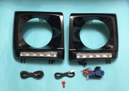 Mercedes G-class W463 (1989-2013) рамки передних фар с фонарями DRL, под покраску, полный установочный комплект