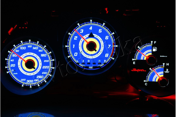 Toyota Supra MK4 светодиодные шкалы (циферблаты) на панель приборов - дизайн 2