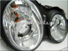 Mercedes CLK W208 (98-02) фары передние линзованные хромированные, со светящимися ободками, комплект 2 шт.