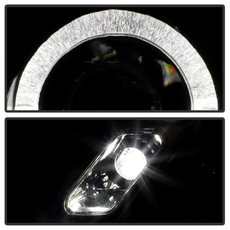 Toyota Celica 2000-2005 фары передние линзованные черные с ангельскими глазками и DRL ходовыми огнями